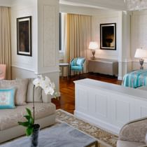 Bed & living area in Modern Imperial Suite at Palazzo Versace