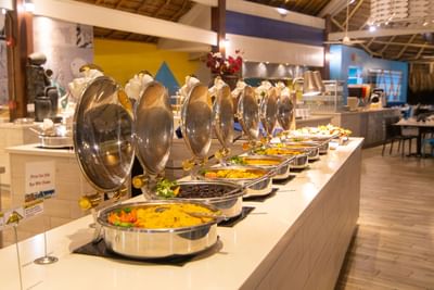 Buffet dinners are arranged in restaurant at Fiesta Resort