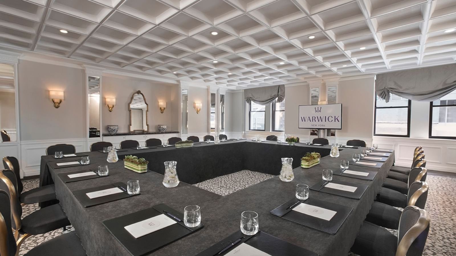 Boardroom table set-up in Westminster meeting room at Warwick New York