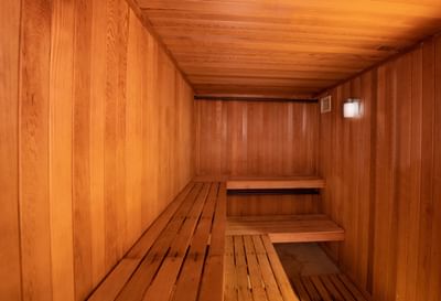 Inside of a sauna at NCED Hotel and Conference Center