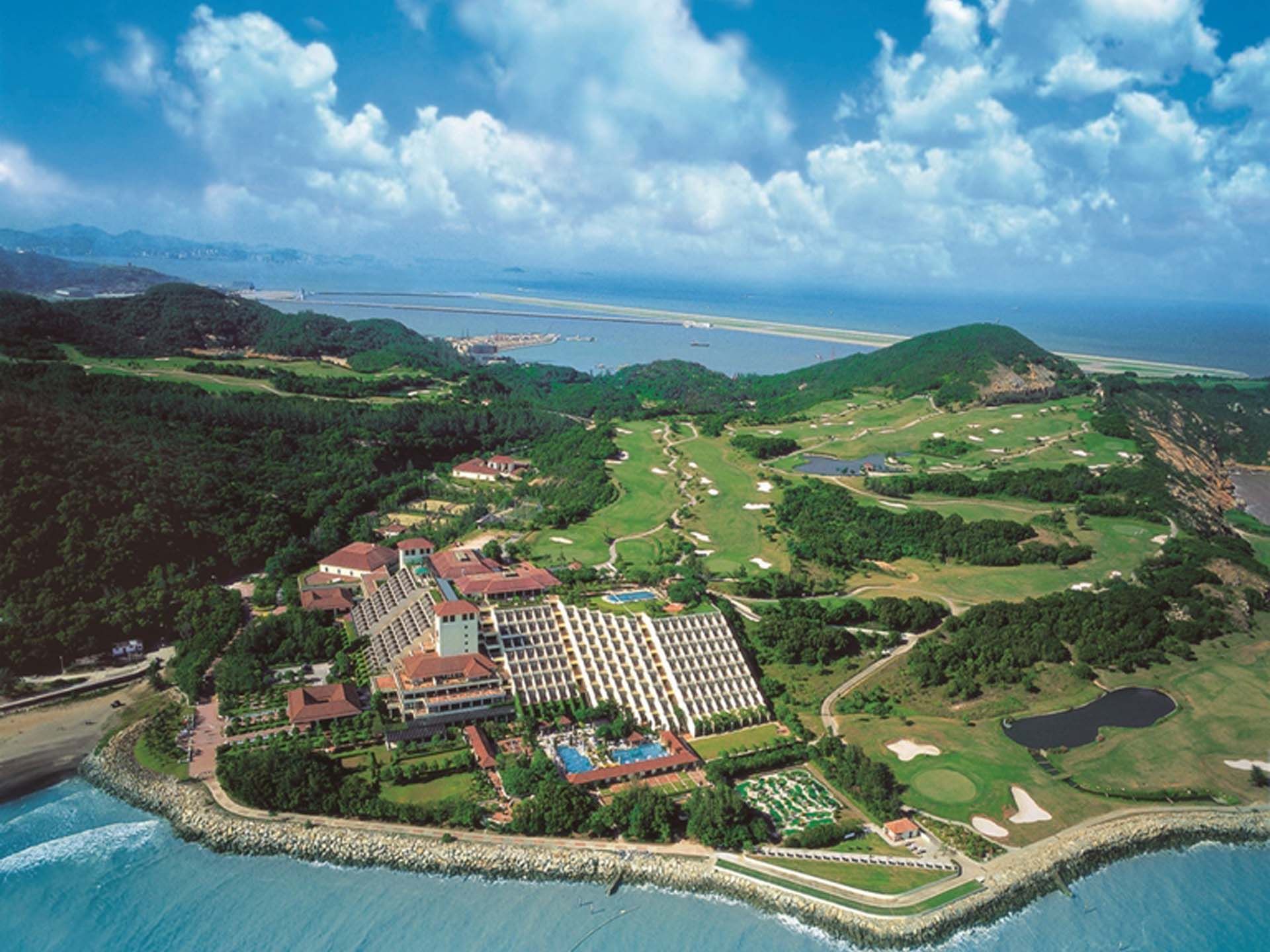 Aerial view of the Grand Coloane Resort near the Ocean