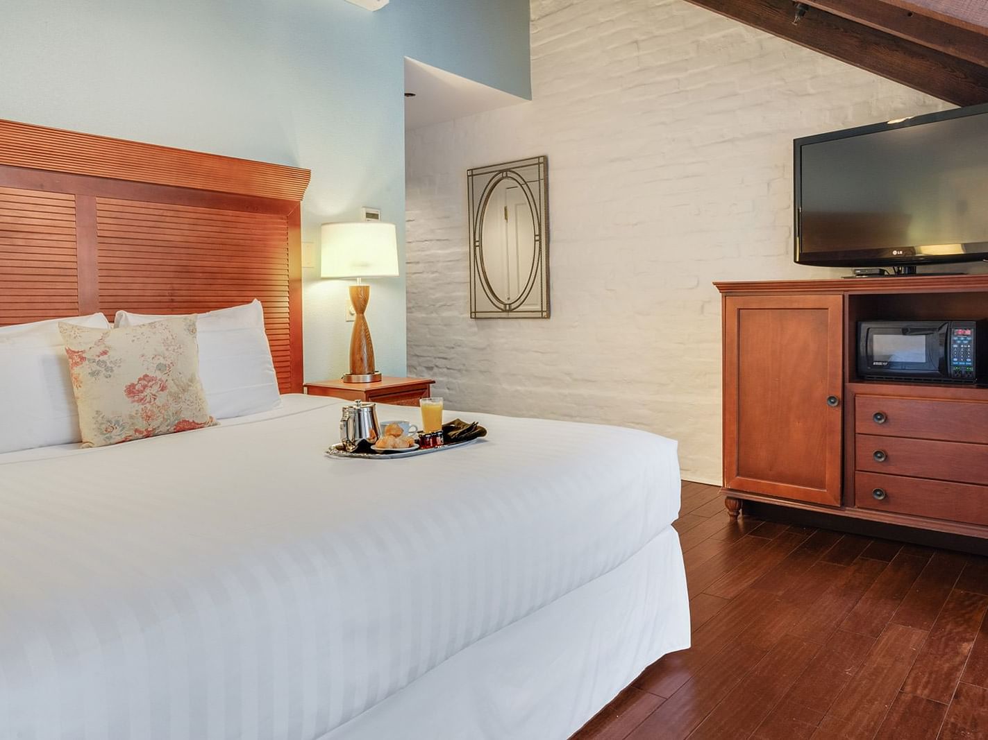 Breakfast on bed in Accessible One King Bed Room at St. James Hotel