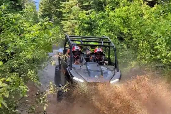 Mud racer car riding through a forest near Blackcomb Springs Suites