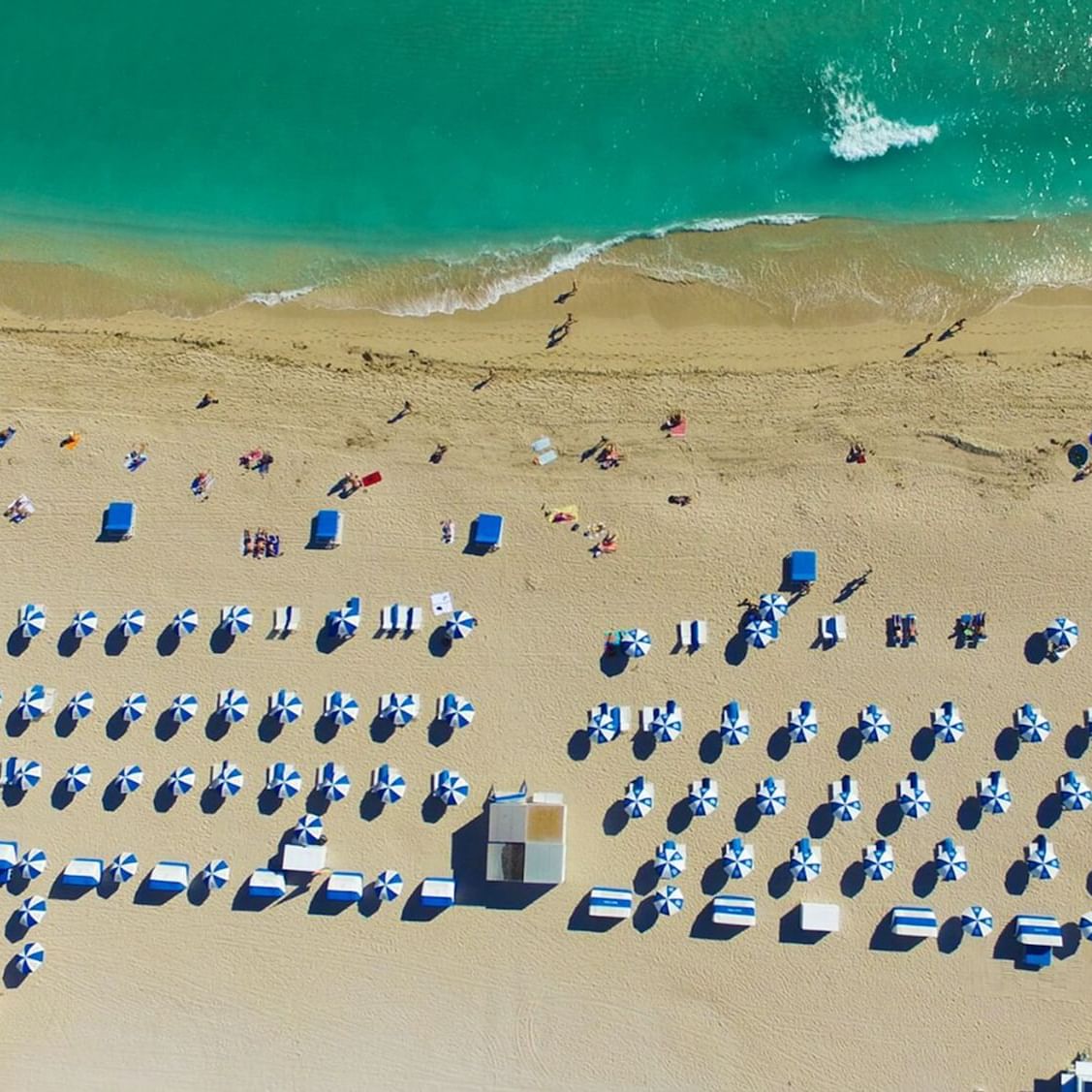 Aerial view of the sunbeds by the Beach at Riviere South Beach