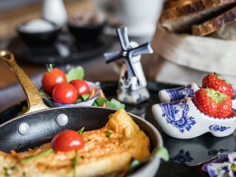 Close-up of breakfast served at Luxury Suites Amsterdam
