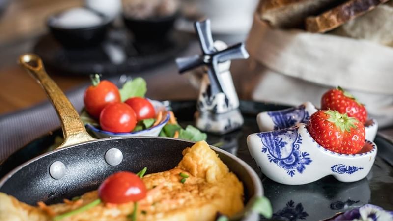 Close-up of breakfast served at Luxury Suites Amsterdam