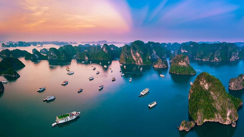Aerial view of boats in Hạ Long Bay near Sunway Hotel Hanoi