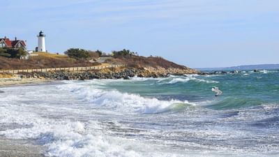 Landscape view of Nobska Lighthouse & beach near Falmouth Tides