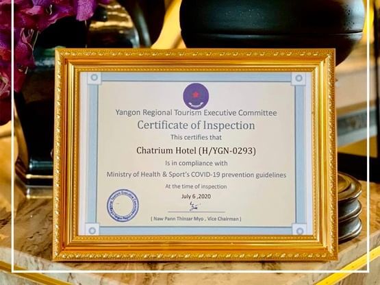 Inspection Certificate received by Chatrium Hotel Royal Lake