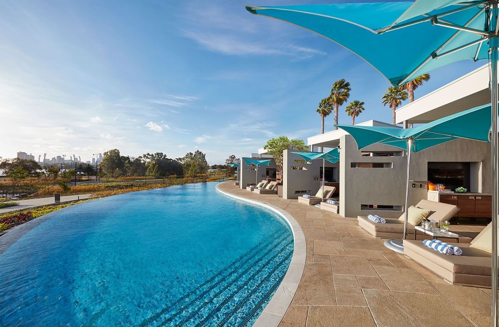 Sunbeds by the swimming pool at Crown Hotel Perth