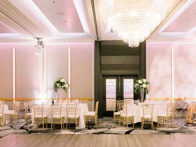 Banquet set-up in an event hall at Carriage House Hotel