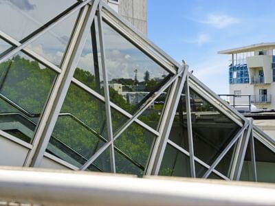 Glass facade and steel structure at Student Living Auckland Anzac.