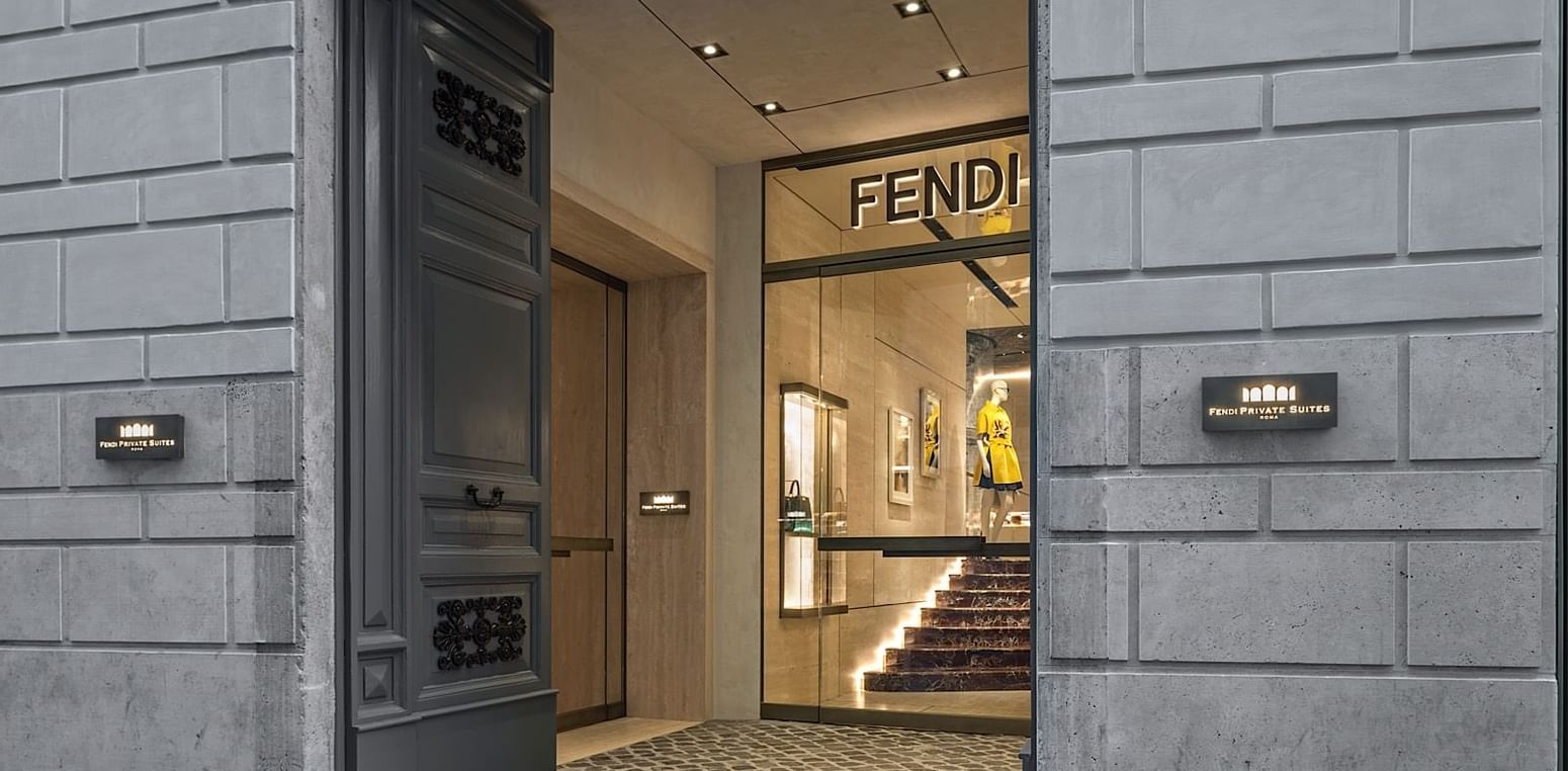 Hotel sign on the entrance wall to Fendi Private Suites