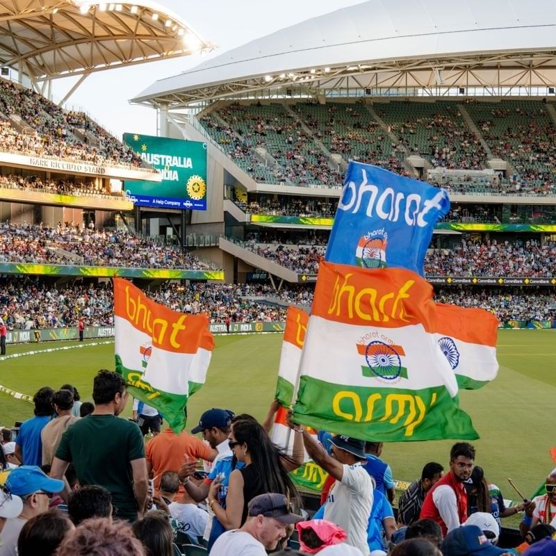 Australian and Indian cricket teams competing at Adelaide Oval during a One Day International match