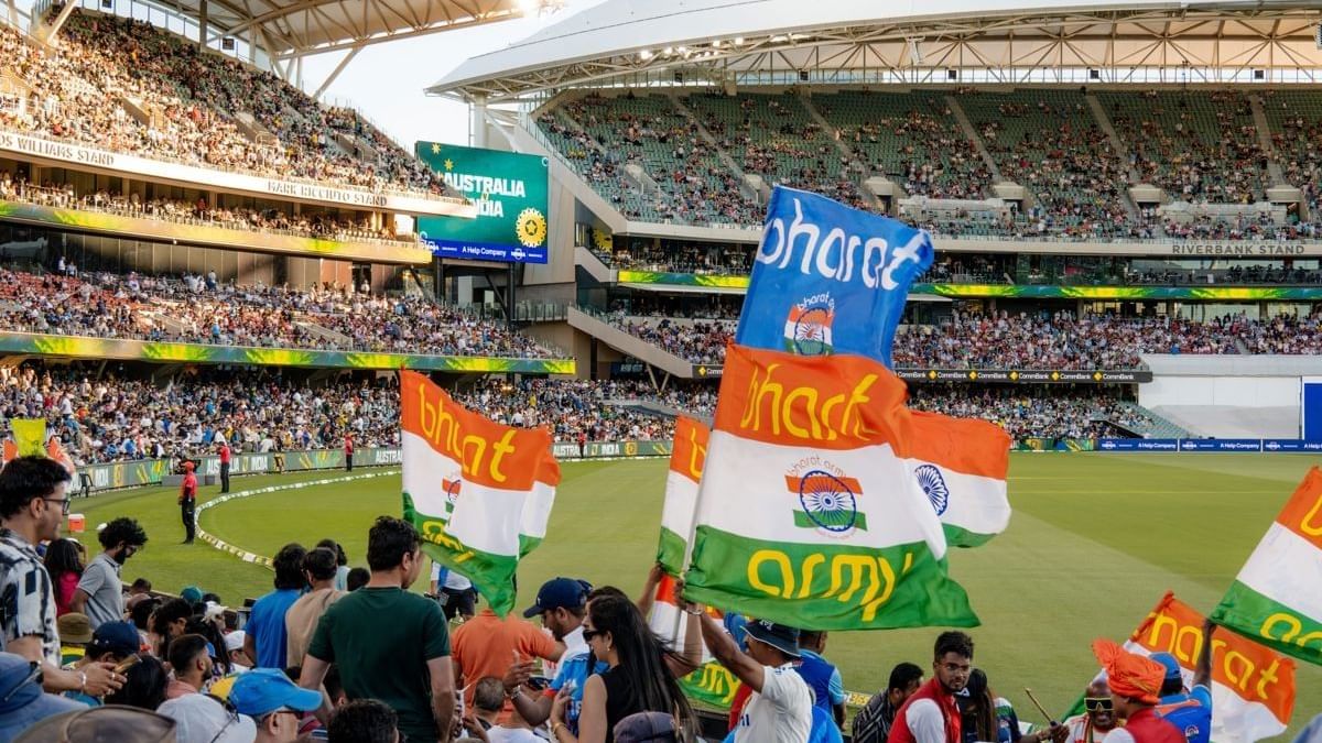 Australian and Indian cricket teams competing at Adelaide Oval during a One Day International match