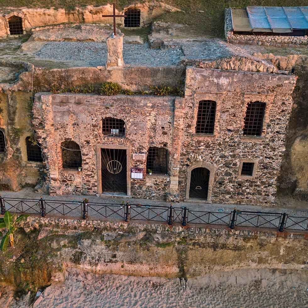 Aerial view of Piedigrotta Church near Falkensteiner Hotels