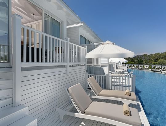 Maldive House's Terrace, overlooking the Olympic swimming pool at Titanic Deluxe Golf Belek