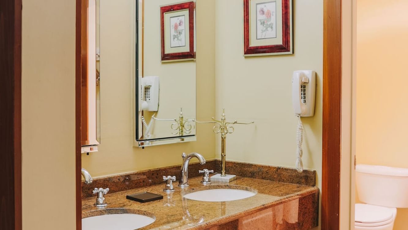 Bathroom vanity, Fountain Signature Suite, Dinah's Garden Hotel