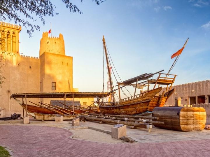 An old sailing ship in the Ajman museum near Ajman Hotel