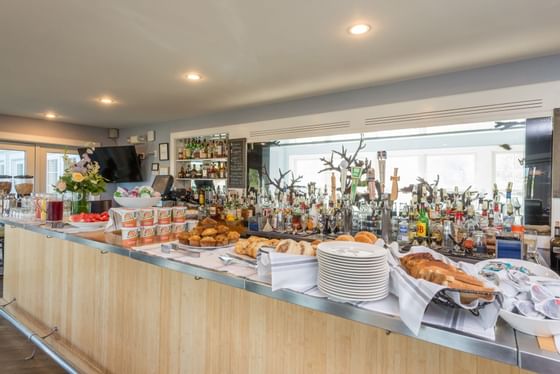 A buffet display in a Restaurant at The Breakwater Inn & Spa