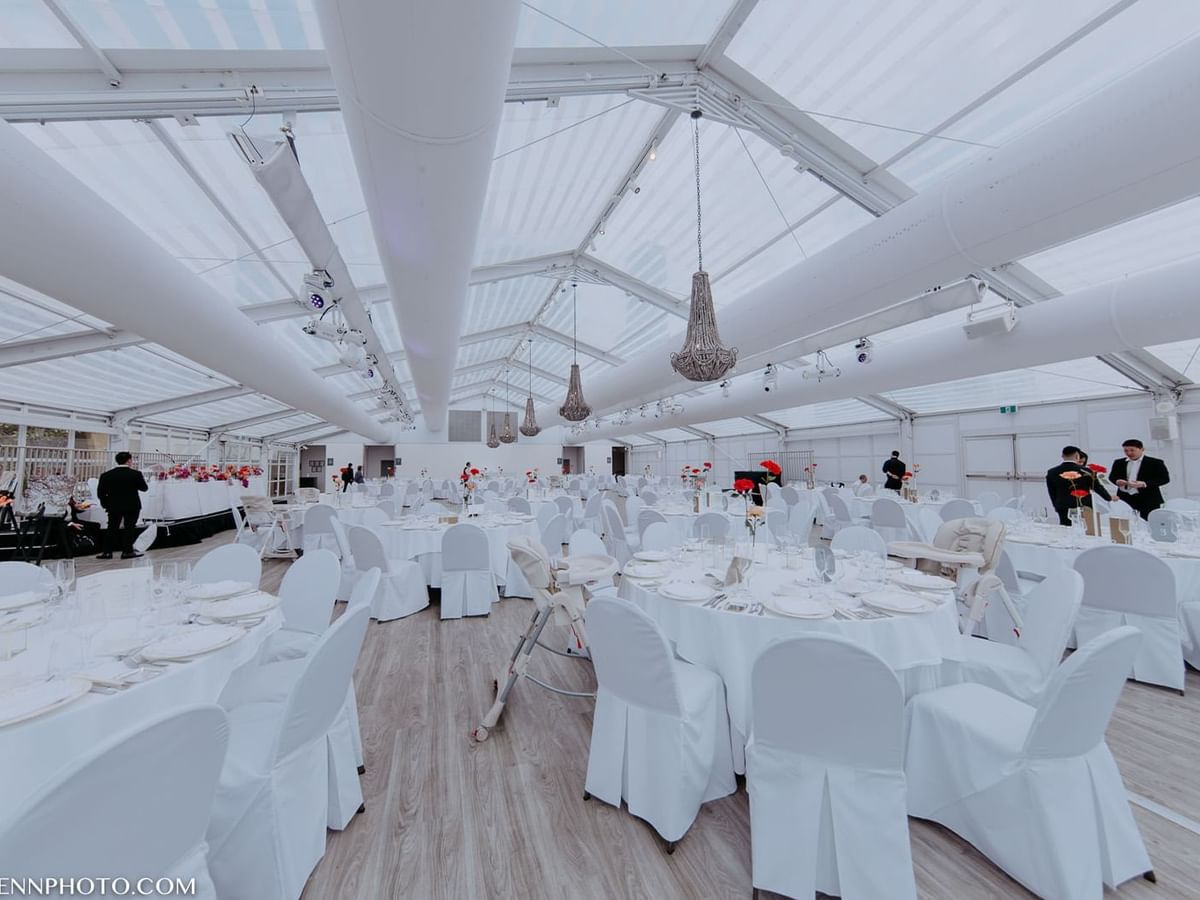 Banquet hall arrangement for Mai and Godwin's wedding at Crown Towers Perth