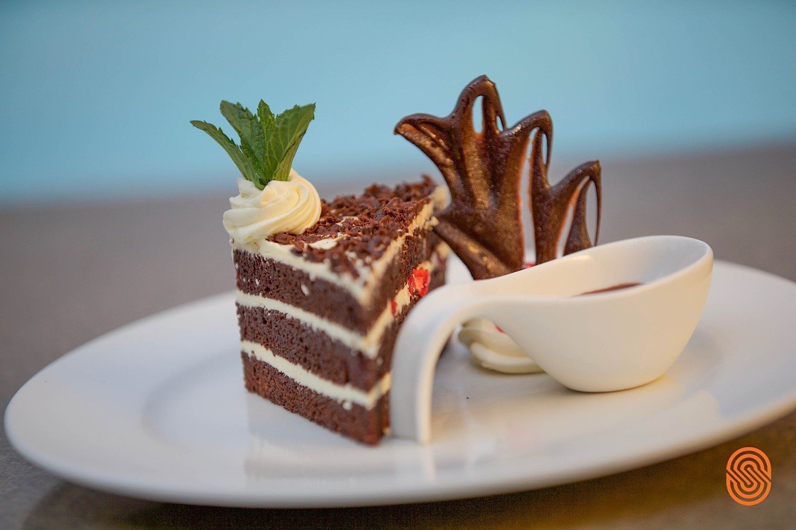 Closeup of a dessert served at Lake Kivu Serena Hotel