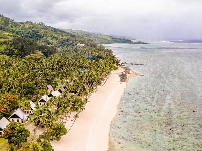 Aerial view of Fiji Bungalows Beach at Tambua Sands Resort
