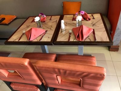 Dining table set-up in Aromas Café at Pegasus Hotel Guyana