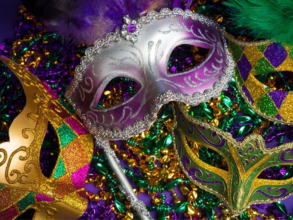 Colorful Mardi Gras Masks with feathers at One Hotels