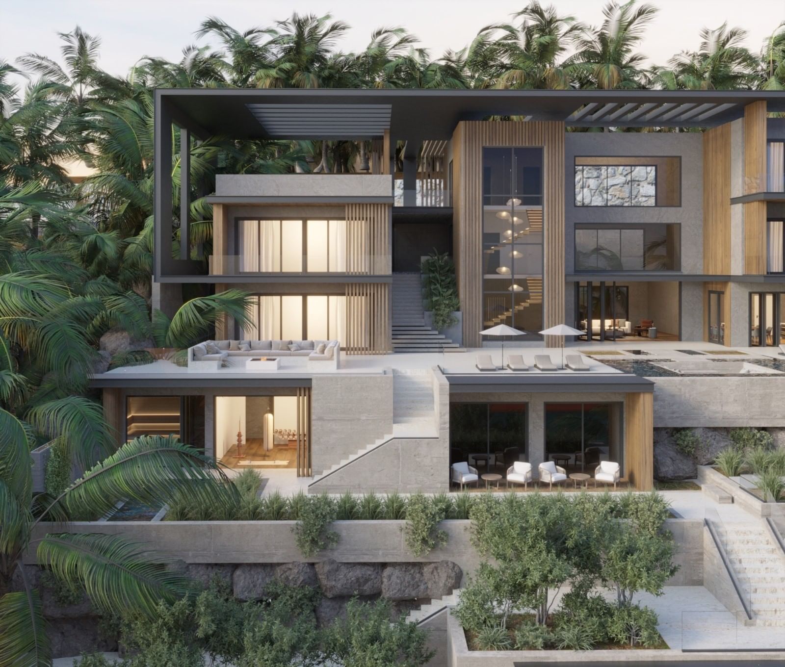 Azure Villa with multi-level design, a private pool, and lush surroundings at A'ila Villas