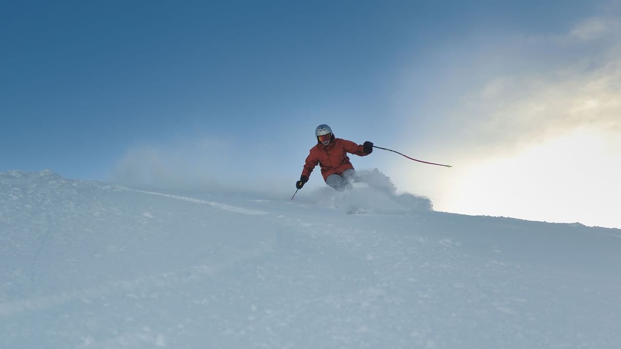 a skier gracefully carving