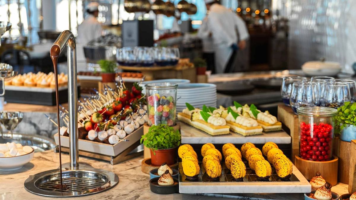 Close-up of foods in Epicurean at Crown Towers Sydney