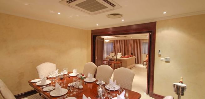 Dining area in the Presidential Suite at Kigali Serena Hotel