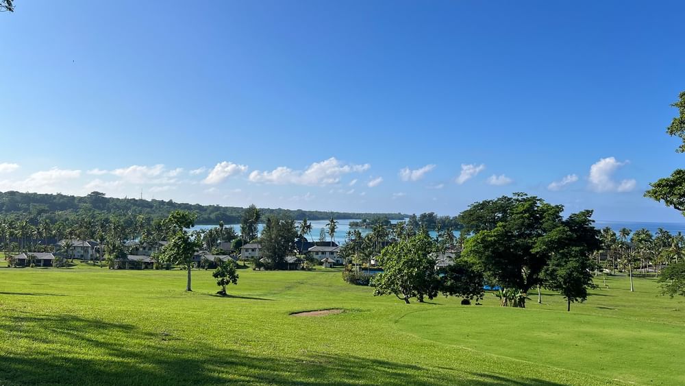 Lush green golf course with ocean view at Warwick Le Lagon - Vanuatu, Efate.