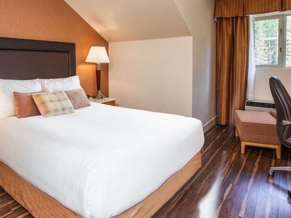 Hotel guestroom with queen bed