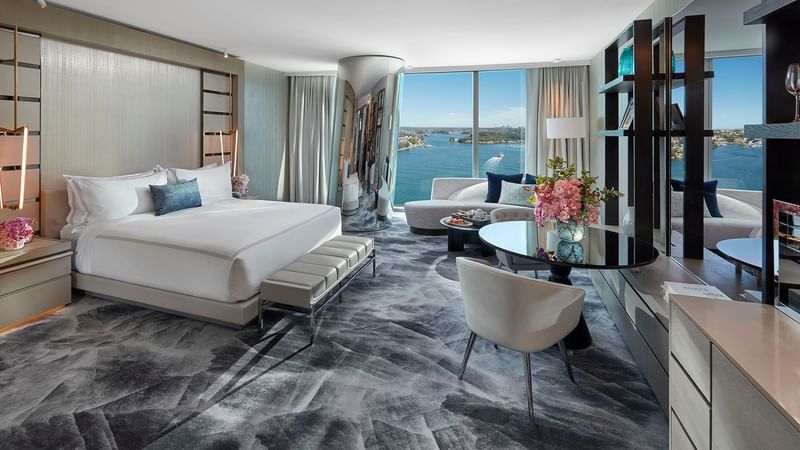 Interior of the Deluxe King room with king bed at Crown Hotels