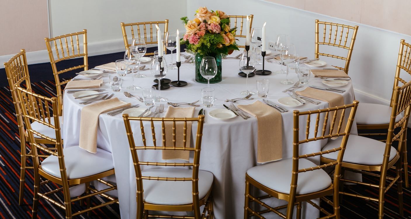 Banquet table set-up for a Wedding at Novotel Glen Waverley