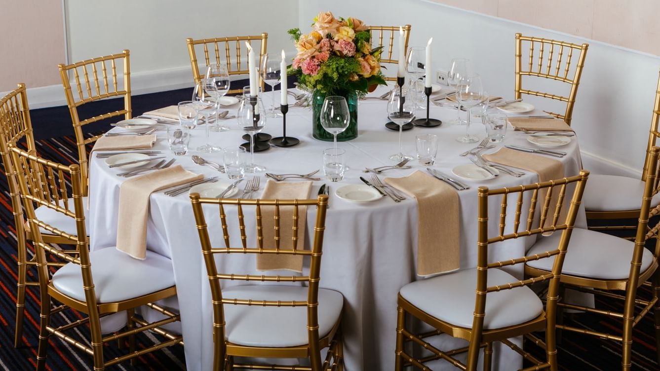 Banquet table arranged for an event at Novotel Glen Waverley