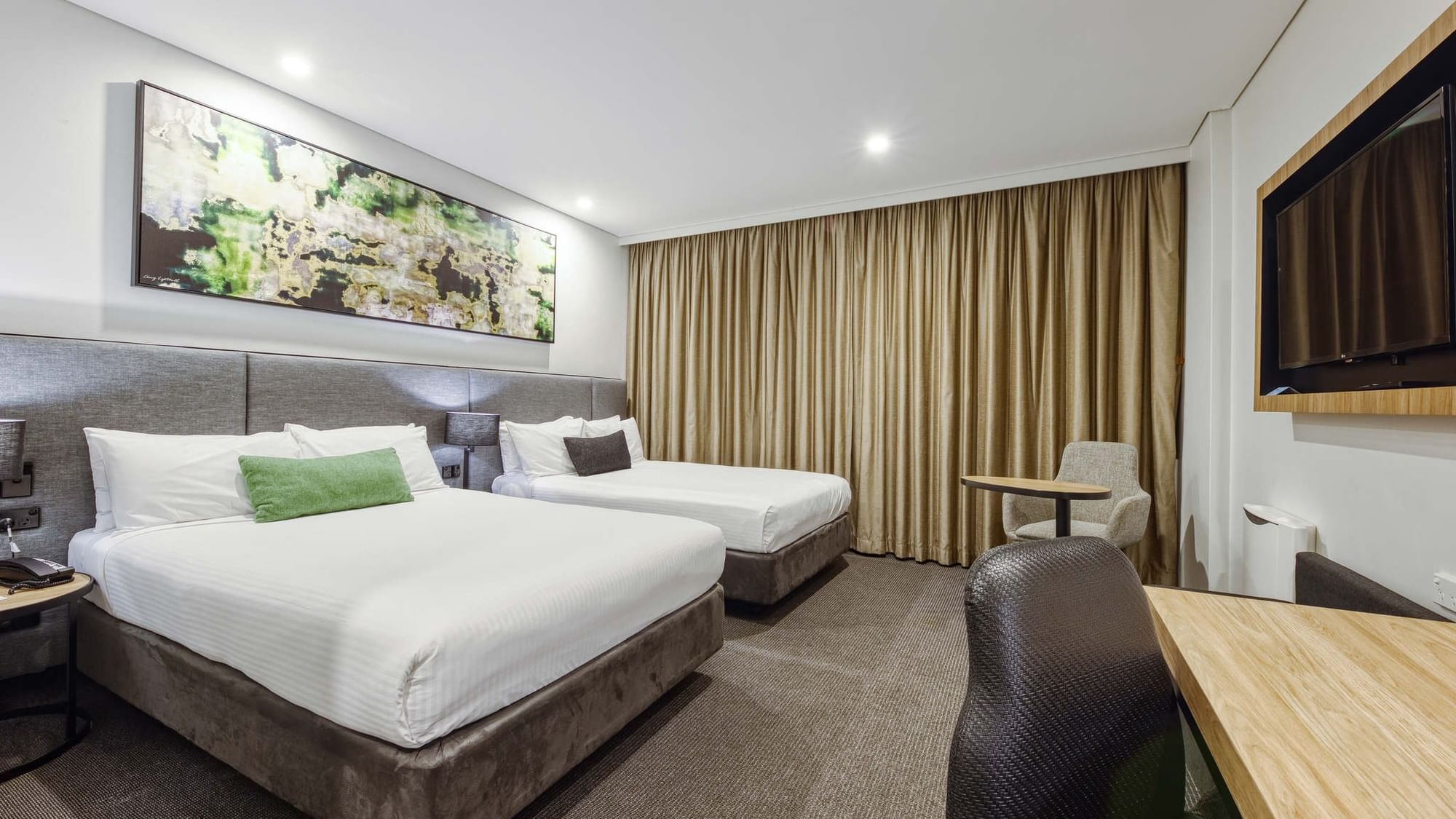 Superior Double Room with two beds, a desk, and a chair at Mercure Penrith in Penrith.
