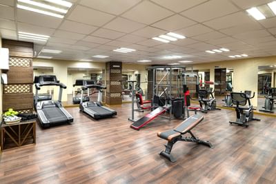 Treadmills and Gym equipment arranged at Elaf Al Taqwa Hotel