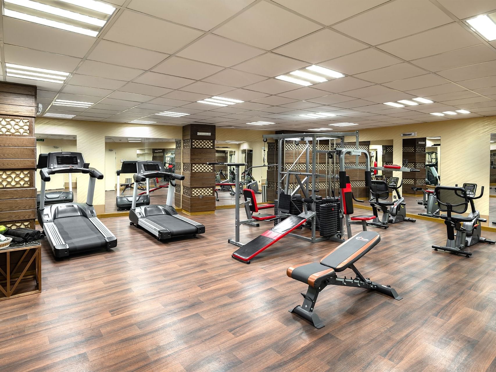 Treadmills and Gym equipment arranged at Elaf Al Taqwa Hotel