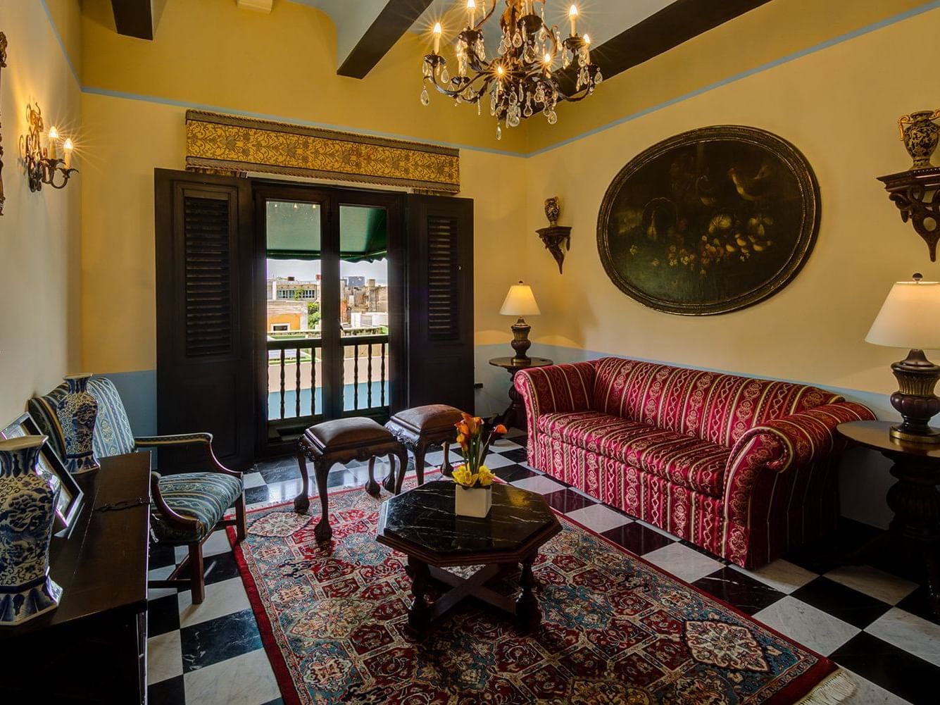 The living room of Gloria Vanderbilt Suite at Hotel El Convento