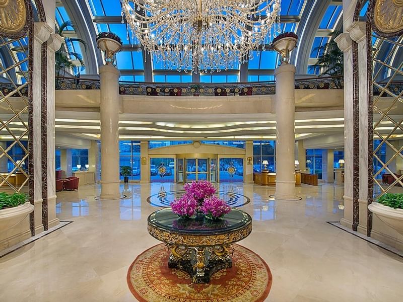 Spacious lobby area with entrance to Celebrity International Grand Hotel