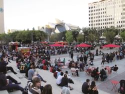 People in Sir Winston Churchill Square near Varscona Hotel on Whyte