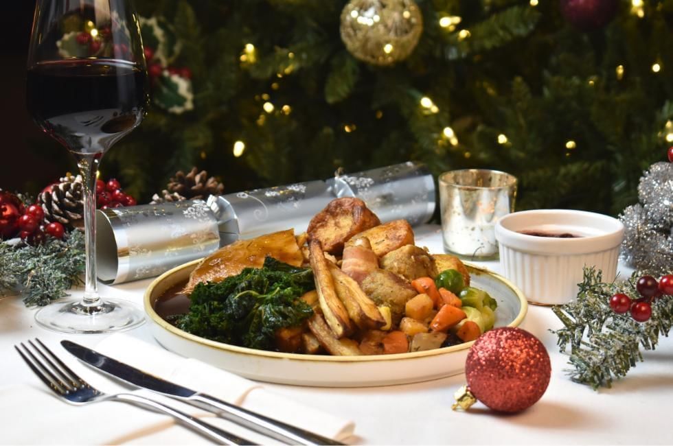 Traditional roast turkey Christmas Day lunch at Gorse Hill in Woking
