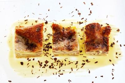 Baklava dessert dish served in Attico gourmet Restaurant at Grand Visconti Palace