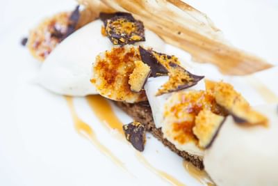 Close-up of a new dish in a menu at Orsett Hall Hotel