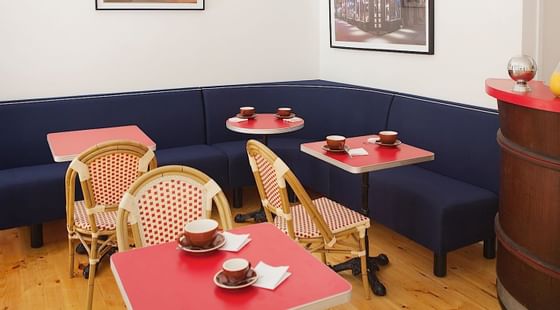 Cozy banquette seating with table and coffee