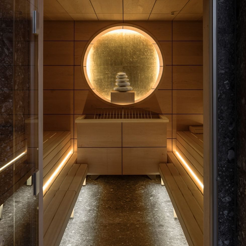 Interior of the modern Sauna in the spa at Falkensteiner Hotels