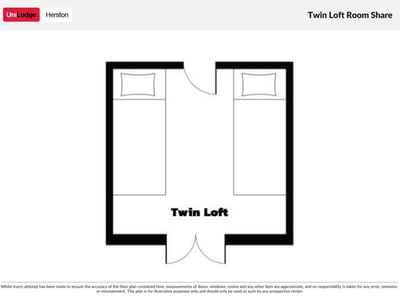 Floor plan showing twin loft room share layout with two single beds at UniLodge Herston